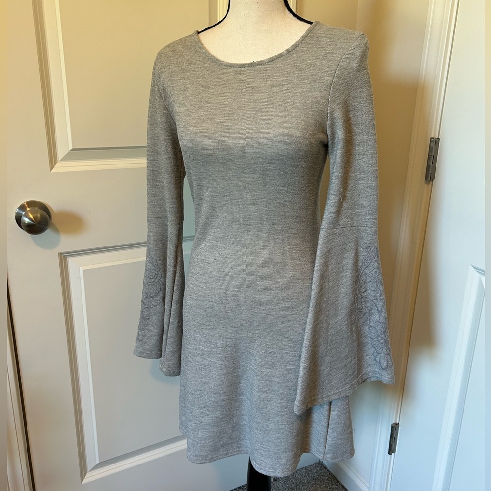 Alya Gray Long Sleeve Flare Dress